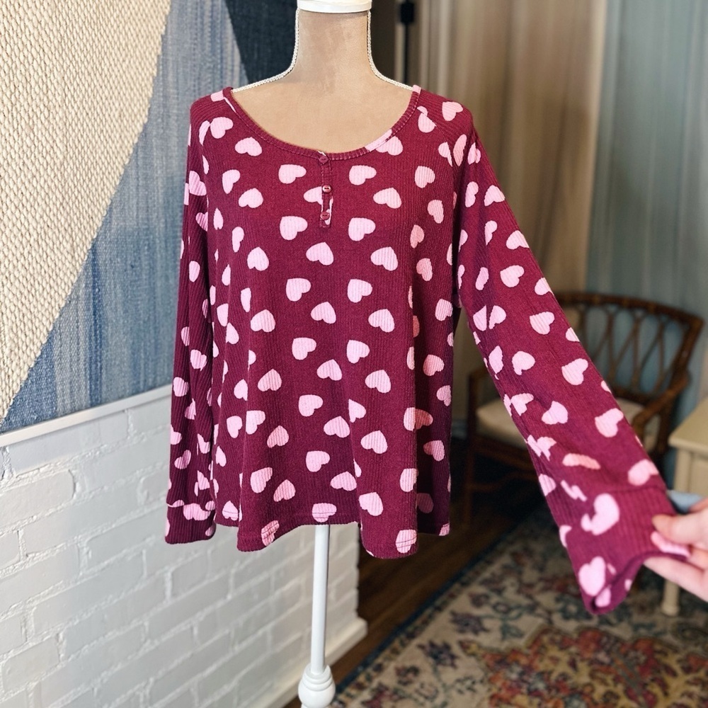 Fashion Nova Heart Ultra Soft Ribbed Henley Style Shirt